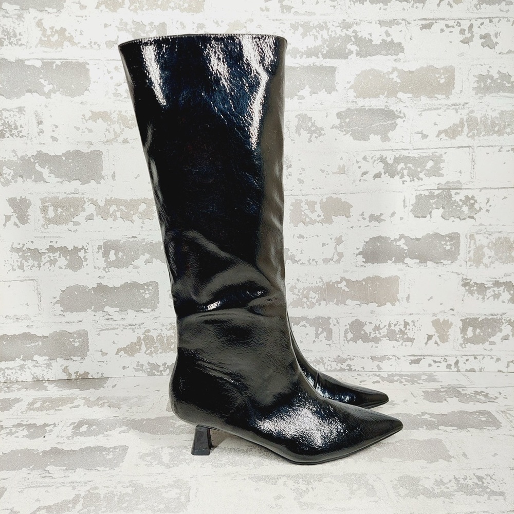 NEW Olivia Miller Women's Mars Black Patent Leather Heeled Tall Boots D909 - Picture 6 of 12